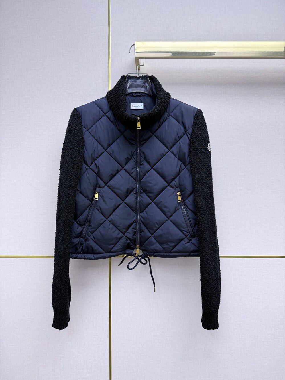 Moncler Drawstring Hem Knit Sleeve Puffer Jacket